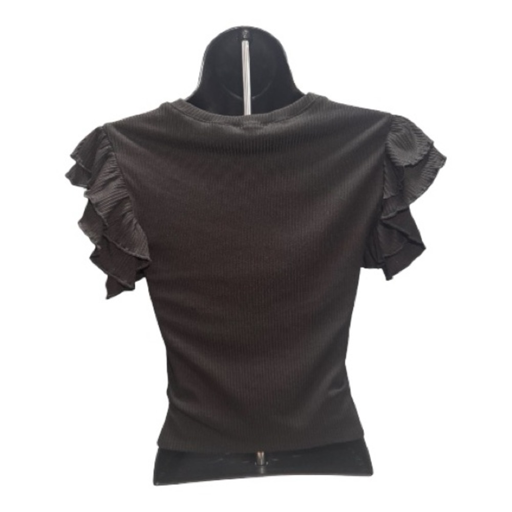 ✨ Thinner Black Textured Top with Ruffles ✨ - Picture 2 of 2